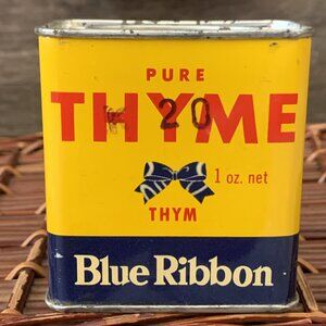 Vintage Pure Thyme Blue Ribbon Spice Tin 1 Oz Collectible
